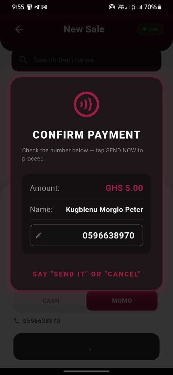 Mobile money checkout screen in Makola AI